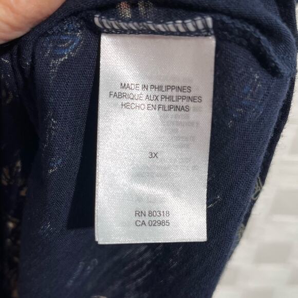 Lucky Brand Womens Persian Carpet Tee Shirt Plus Size 3X Navy Multi Color Blouse - Picture 8 of 15